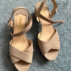 Prada Suede Platform Sandal Size 40 in Beige